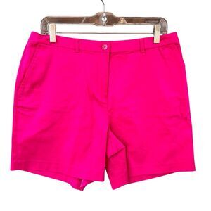 Catherine Stewart Hot Pink Bermuda Shorts Women Sz 12 6” Inseam Pocket Belt Loop
